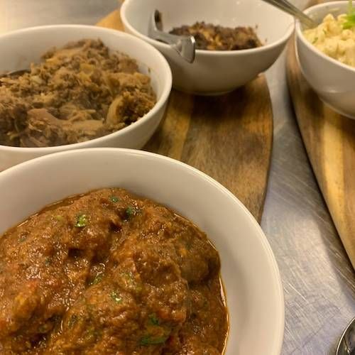 Jamaican Goat Curry, Spicy pulled Jackfruit & Jerk Chicken