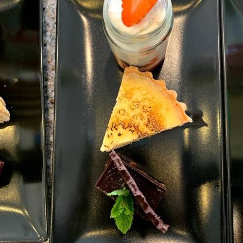 Trio of desserts: Eton mess, glazed lemon tart & chocolate delice