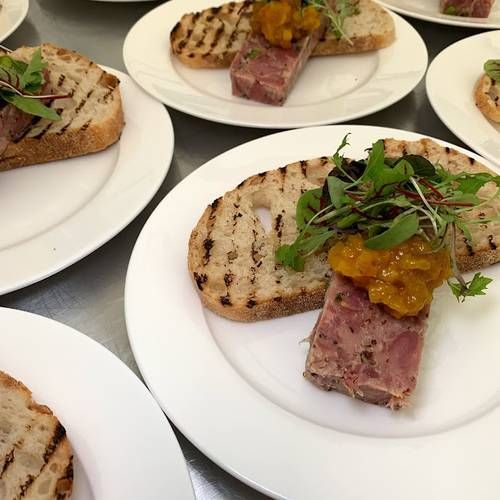 Ham hock & pea terrine with Piccalilli & toasted sough dough